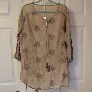 Shoreline Taupe Embroidered Tunic Size 3X NWT